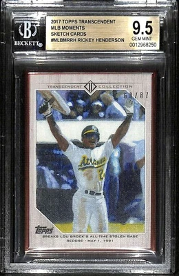 2017 Topps Transcendent MLB Moments Sketch Cards Rickey Henderson 68/87 BGS 9.5 - Image 1 of 2