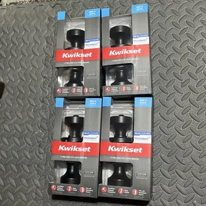 4 Kwikset Pismo Round Matte Black Bed/Bath Door Knob Microban Technology & Lock - Picture 1 of 7