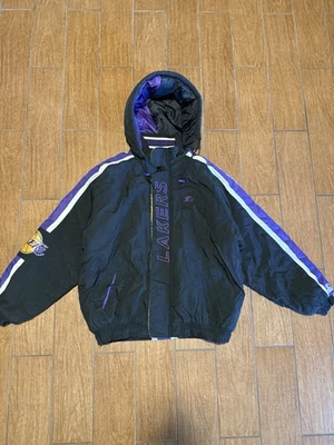 Vintage 90s Los Angeles Lakers Starter Puffer Quarter Zip Hooded Jacket Size XXL - Image 1 of 4