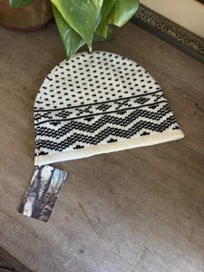 Neu mit Etikett 2890 schwarz weiß Strick Beanie Alpaka Poly Mischung flauschige Wintermütze geometrisch - Bild 1 von 9