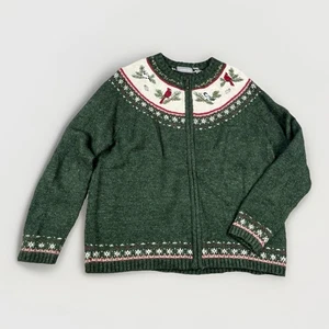 Croft & Barrow Gr. L Strickjacke Pullover Cardinals Vögel Wolle Seide Acryl Reißverschluss - Bild 1 von 11