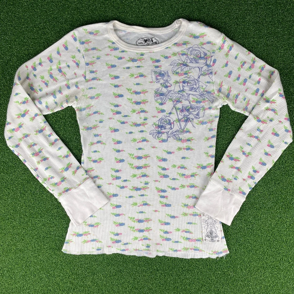 Vintage Y2K Blue Collar Girl BCG Floral Thermal Long Sleeve Top Sz L - Image 1 of 4