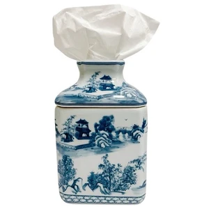 Blau & Weiß Chinoiserie Keramik Taschentuch Box Deckel - Bild 1 von 5