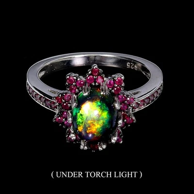 Anillo de plata de ley 925 ovalado ópalo negro 9x7 mm rubí piedras preciosas naturales tamaño 8 Foto 1 de 4