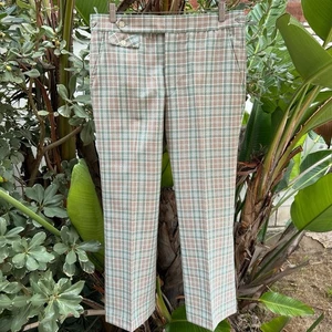 Vintage 1960s Palm Beach Brown Green Plaid Trousers 35x27 - Picture 1 of 3