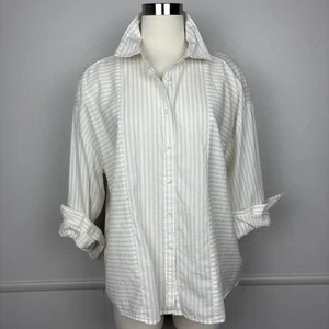 Elizabeth & James Button Up Shirt Size L Beige Stripes Work Casual Oversized - Picture 1 of 16