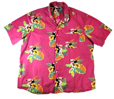 Men's Club Room Button-Up Shirt 3XL Pink Floral Hawaiian Tropical Toucan Print - Image 1 of 4