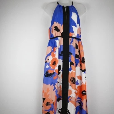 Vestido Susana Monaco Mujer Talla 10 Azul Coral Maxi Estampado Floral Frente Dividido NUEVO Foto 1 de 4