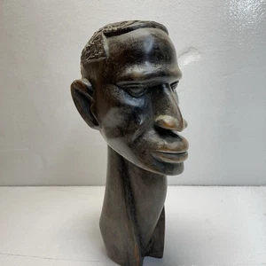 Vintage Afrikanische Stammesfigur Büste Statue Kopf 13" Ebenholz Eisen Holz handgeschnitzt - Bild 1 von 6