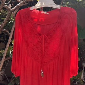 Indigo Rose NWT Coral Boho Summer Shift Crochet Insert Beaded Ties Lined PXL - Picture 1 of 15