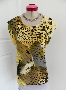 SABA Yellow Black 100% Silk TOP Size Aus 14 Blouse Desk to Dinner Old Money - Picture 1 of 6