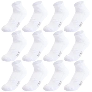 Kids White Ankle Athletic Socks - 12 Pairs Cushioned Quarter Socks for Boys G... - Picture 1 of 7