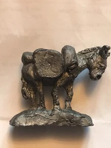 Pewter Donkey Figurine Carrying an Iron Pyrite Load Inside the Saddlebags - Picture 1 of 7