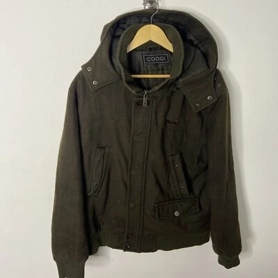 Coogi Australia Hombres L Verde Oliva Lana Aislado Bombardero Abrigo Chaqueta Invierno Ejército  Foto 1 de 4