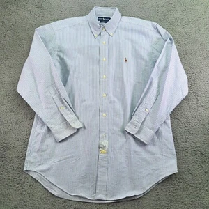 Ralph Lauren Shirt Men 16-33 Blue Striped Yarmouth Flesh Pony Oxford *STAINS* - Picture 1 of 13