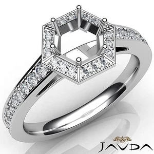 Hexagon Halo Pave Set Round Semi Mount Diamond Engagement Ring Platinum 0.5Ctw - Picture 1 of 5