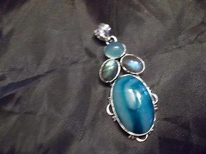 BEAUTIFUL HANDCRAFTED LARGE AGATE & LABRADORITE PENDANT 3" HANDMADE JEWELRY - Picture 1 of 3