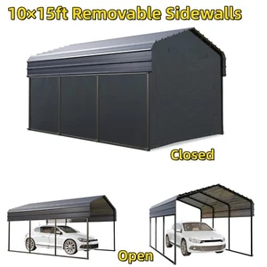 10'x15' Heavy Duty Metal Carport Garage Car Canopy Shelter w/ Removable Sidewall - Picture 1 of 13