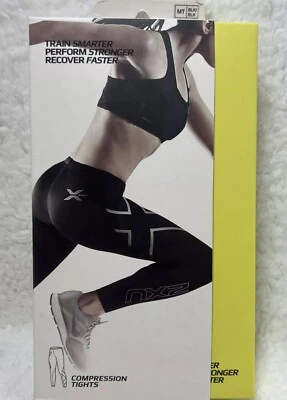 2XU Womens Compression Tights - Black & Silver - Medium Tall - PWX FLEX Fabric - Image 1 of 4