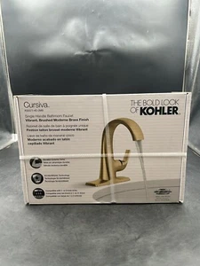 KOHLER Cursiva Single Hole Bathroom Faucet in Vibrant Brushed Moderne Brass - Picture 1 of 2