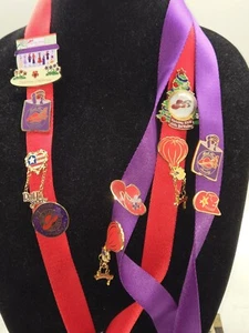 Lot Of 12 Early 2000s Red Hat Society Member Pins With Red And Purple Lanyards - Picture 1 of 12