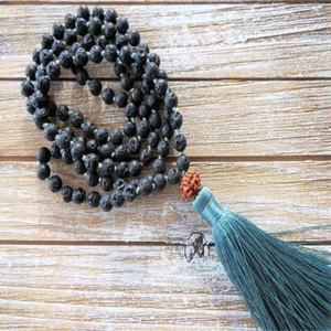 6mm Black Lava Stone 108 Beads Handmade Tassel Mala Necklace Energy Men Yoga - Picture 1 of 7