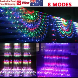 3M 444LED Peacock Waterfall Net Mesh Curtain Fairy String Lights Xmas Party Lamp - Picture 1 of 30