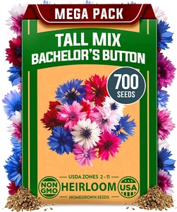 Bachelor Button Flower Seeds Tall Mix – 700+ Cornflower Heirloom Seeds for Plant - Picture 1 of 12