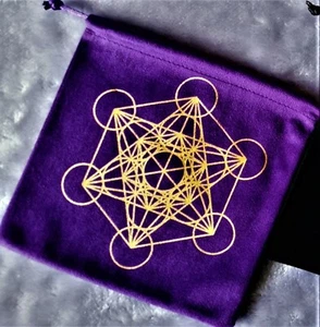 SacredGeometry Grid Velvet Pouch Cloth Black FlowerOfLife Green Blue MetatronCube - Bild 1 von 13