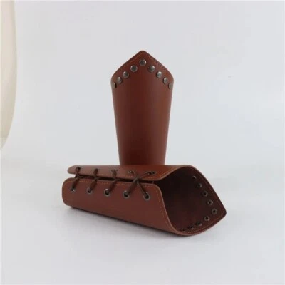 Medieval Cosplay PU Leather Armor Arm Warmers Lace-Up Bracers Viking Pirate - Image 1 of 4