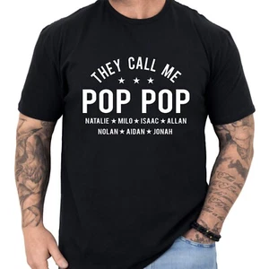 Camiseta Pop Pop Día del Padre Papá Personalizada Niños Nombres Regalos para Pop Pop Pop - Imagen 1 de 5