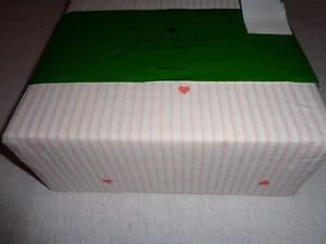 KATE SPADE QUEEN XDeep 18" 100% Cotton Percale sheet set - PINK stripes & hearts - Picture 1 of 5
