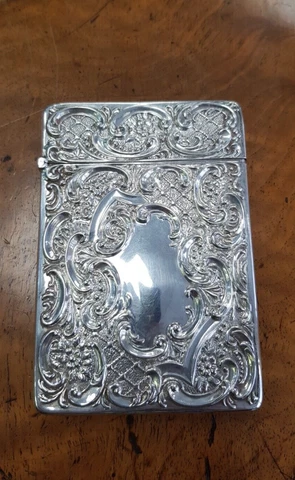 Antique 1902 Hallmarked Silver Card Case. Really Fine Condition. Ornate Detail Cover
