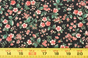 14" Long, Vintage, Pink & Green Calico on Black Cotton, Concord, Kessler, V334 - Picture 1 of 6
