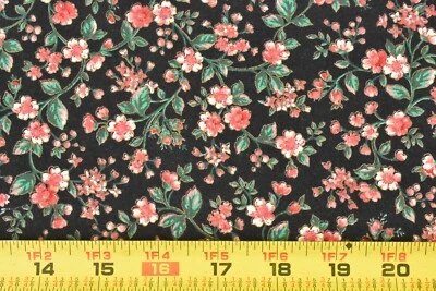 14" Long, Vintage, Pink & Green Calico on Black Cotton, Concord, Kessler, V334 - Image 1 of 4