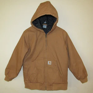 Carhartt Jacket Boys Size Large 14-16 Tan Brown Canvas Lined Quilted Hooded READ - Picture 1 of 5