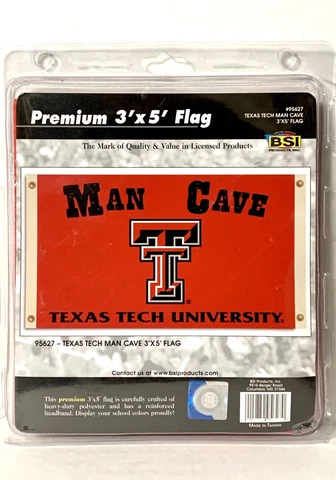 NCAA Texas Tech University Red Raiders MAN CAVE 3' x 5' FLAG w/4 GROMMETS Banner Cover