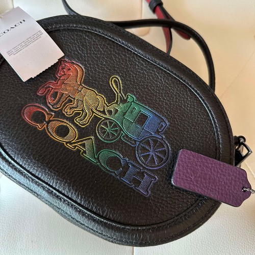 NUOVO + ETICHETTE! BORSA DONNA COACH PELLE TRACOLLA NERA ROSSA MULTICOLORE