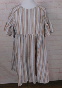 SHEIN Striped Babydoll Dress Size XL Sleeve Blue Tan Summer Casual - Picture 1 of 12