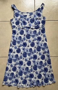 Abito da sole donna Ann Taylor Loft taglia 2 blu/bianco stampa margherita senza maniche zip laterale - Foto 1 di 10