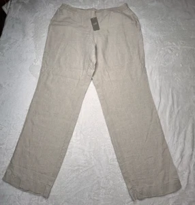J Jill Womens Medium Tan Flax Linen Pants Elastic Waist Pockets Wide Leg NEW - Picture 1 of 10