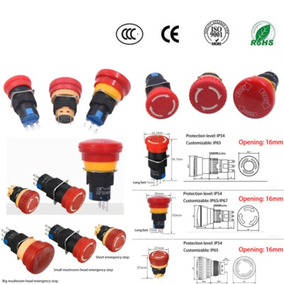 LA16-ZS 16mm Not-Aus Schalter Pilzschalter Druckschalter Taster Drehentriegelung