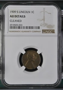 1909-S Lincoln Wheat Copper Cent 1C penny - NGC AU Details Cleaned - Picture 1 of 6