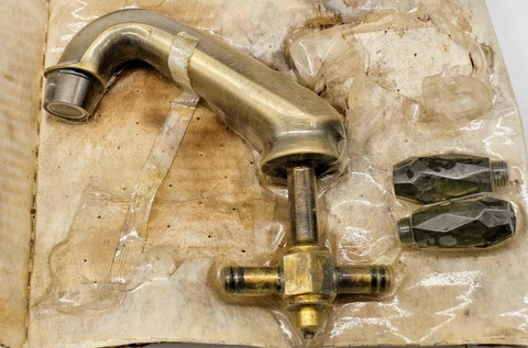 Vintage NOS Antique Brass Single Hole Mixer Sink Faucet In original packaging Cover