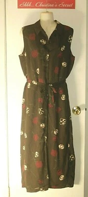 MERONA Belted Shirt Dress Brown Black Floral Sleeveless Lined Chiffon Sz L *XLNT - Image 1 of 4
