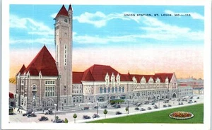 1920er Missouri Postkarte St. Louis MO Union Station alte Autos unbenutzt Zug Depot - Bild 1 von 2