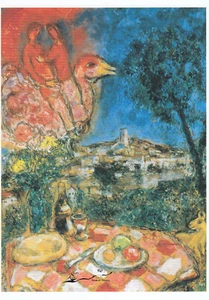 Postal tarjeta artística: Chagall - Mesa cubierta con vistas a San Pablo de Venc - Imagen 1 de 1