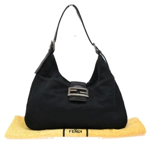 FENDI Logo Hand Bag Canvas Leather Black SHW Made in Italy 80EE527 - Picture 1 of 16