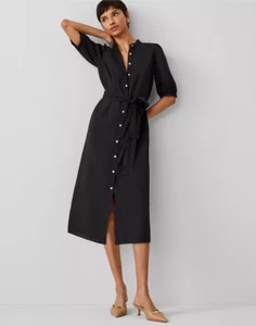NUEVO VESTIDO CAMISERO MIDI CON CINTURÓN CUELLO ALTO NEGRO ANN TAYLOR $169 TALLA 8 - Imagen 1 de 3