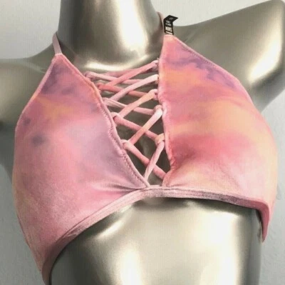 PINK Victoria's Secret Nwt Cloud Tie Dye Velvet Lace Up High Strappy Bikini Top - Image 1 of 3